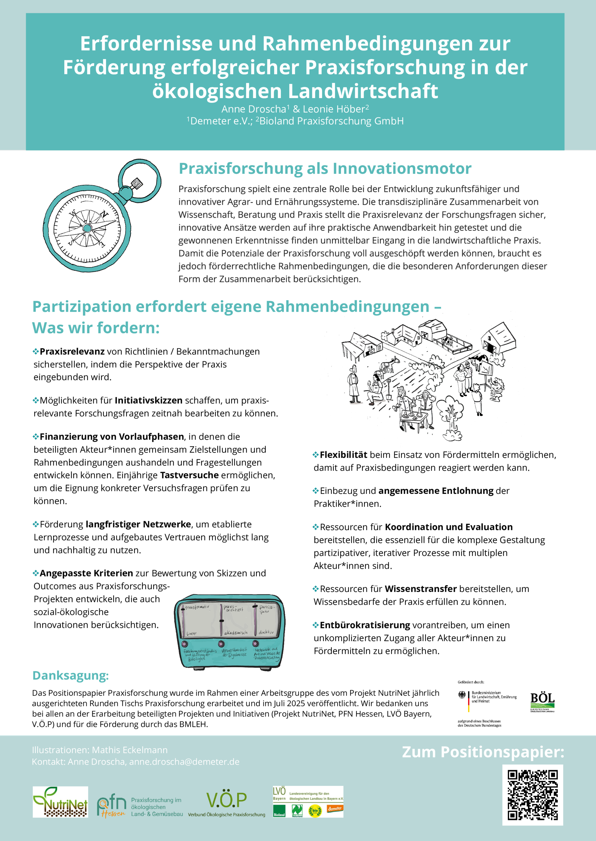 Poster Positionspapier: Erfordernisse und Rahmenbedingungen zur Förderung erfolgreicher Praxisforschung in der ökologischen Landwirtschaft.